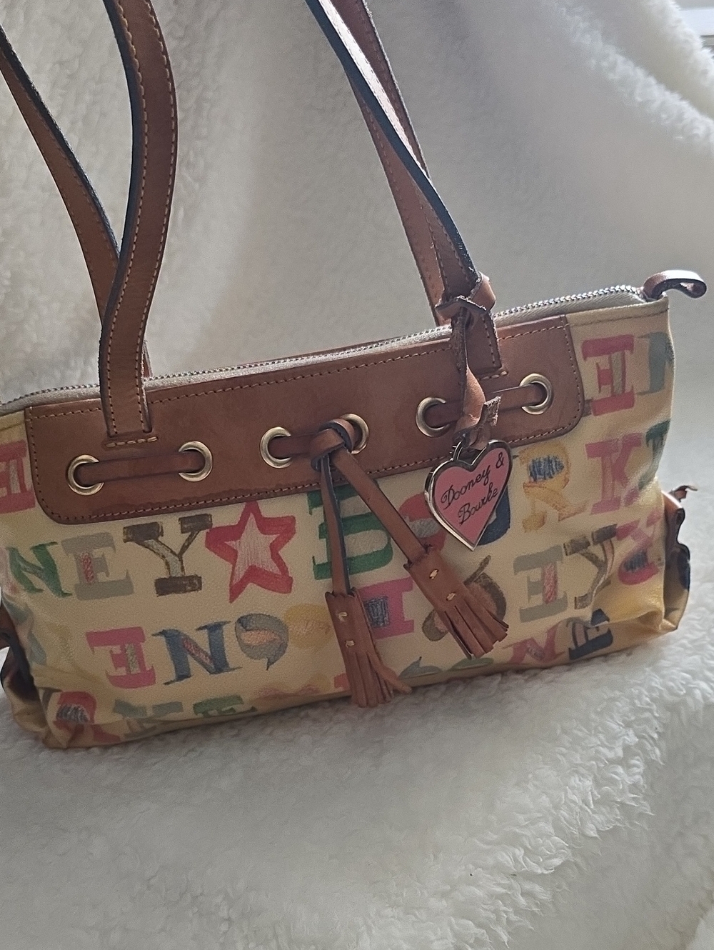 Dooney & Bourke Tan-Trim Multicolor Letterprint Shoulder Bag